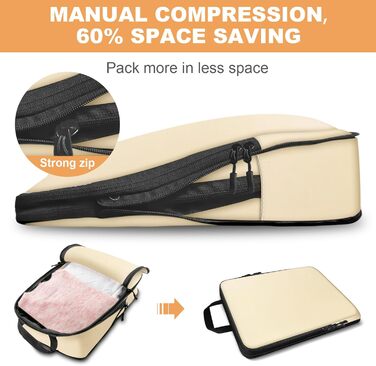 Органайзер для валізи Otauoaea: набір з 8 частин - компресійні куби для пакування, дорожній органайзер для валізи, кофри, косметичка - бежевий