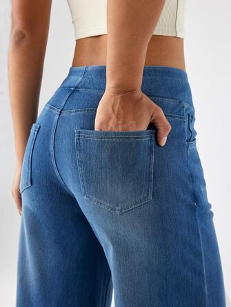 Джинси жіночі LaiEr з широкими штанинами, висока талія, прямий крій, середньої посадки, блакитний колір, еластичні, XL