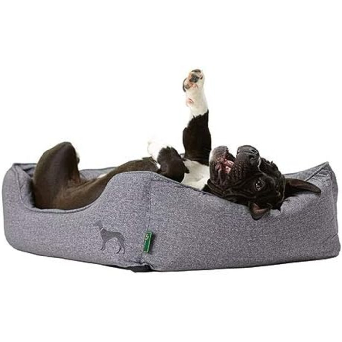 Софа для собак HUNTER BOSTON, зручне ліжко для собак з двостороннім матрацом, класичний дизайн, м'яка, затишна, миюча, неслизька, сірий колір, розмір S (120 x 80 x 30 см)