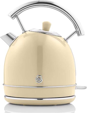 Swan Retro Electric Kettle - 1.8L, Vintage Design, Automatic Shut-Off, Cordless, BPA-Free Stainless Steel, 3000W, Cream