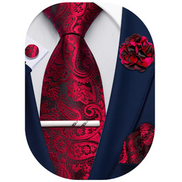 Набір краваток для чоловіків: краватка, нагрудна хустинка, краваття, затискачі для краваток, застібка для краватки, 5 шт. чорний/червоний, для весілля, формальний стиль