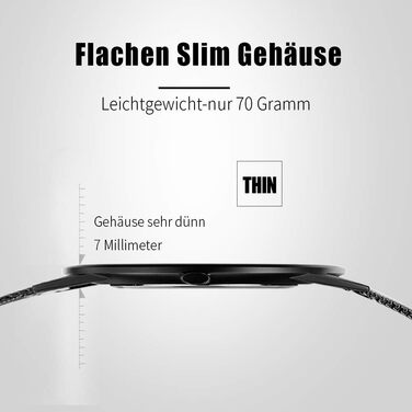 Годинник чоловічий CRRJU ультратонкий водонепроникний з чорним мікросітчатим ремінцем з нержавіючої сталі, аналоговий кварцовий годинник для бізнесу (Чорний, Синій)