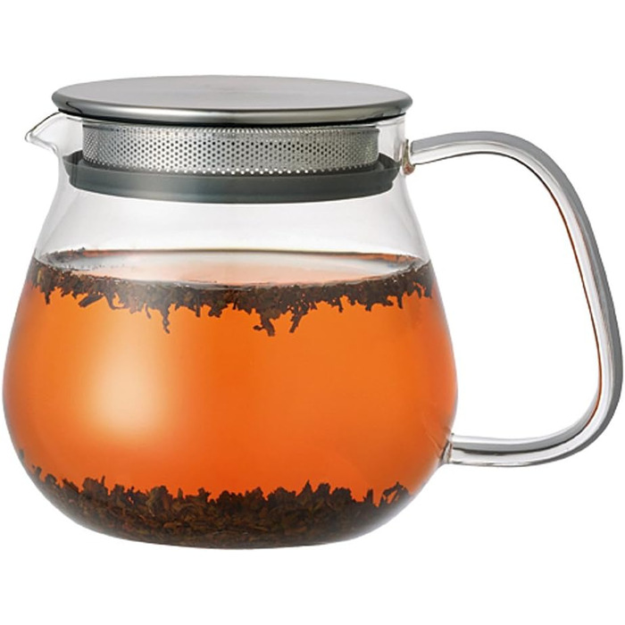 Kinto Unitea One Touch Teapot made of stainless steel, heat-resistant glass teapot with stainless steel infuser in the lid (Japan Import) (460 ml, Transparent)