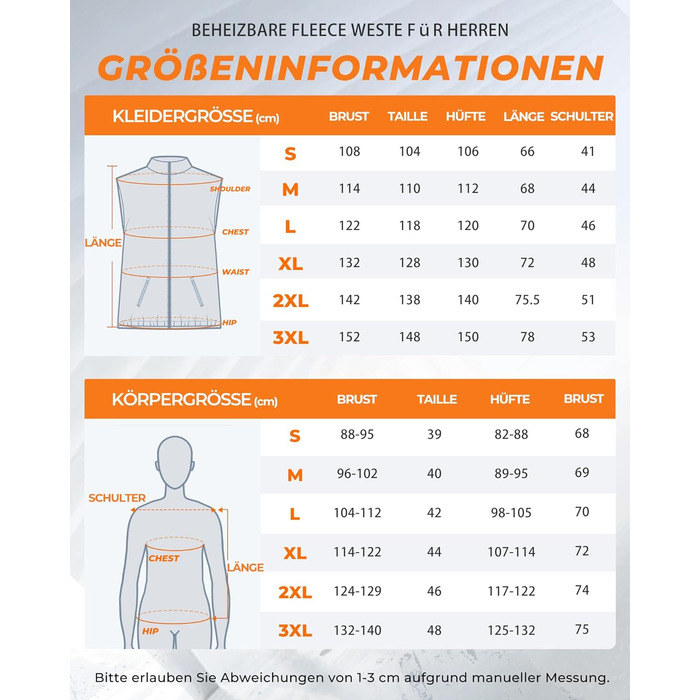 Електрична гріюча жилетка для чоловіків з Powerbank 16000mAh, 7,4V, 9 зон обігріву, канвас, фліс, регулювання температури, khaki XXL