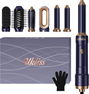 UKLISS Професійний стайлер для волосся 6-в-1, сушарка для волосся, набір для укладання, автоматична локонова щітка, фен-щітка, білий (блакитний)