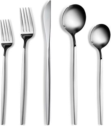 Karaca Orion Platinum 30-Piece Cutlery Set for 6 People, Stainless Steel, 6 Dinner Knives, 6 Soup Spoons, 6 Dinner Forks, 6 Dessert Forks, 6 Teaspoons, Modern Design