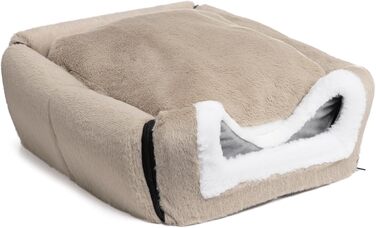 Hollypet Cat Bed, Small Dog Bed, 2-in-1 Foldable Plush Pet Bed for Cats & Small Dogs, Cozy and Soft Pet Cave Bed for Indoor Outdoor, Light Brown