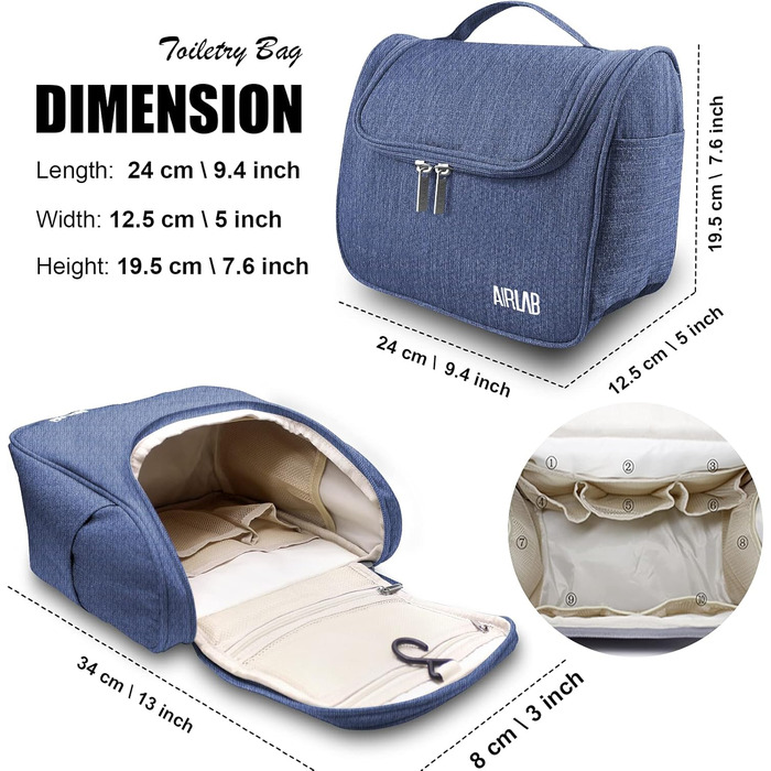 Сумка для косметики на гачку Airlab, 24 x 19,5 x 12,5 см, блакитна (Denim)