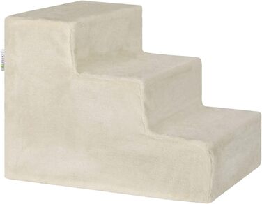 Juskys Pet Staircase Dog Staircase 36 cm - 3-Step Staircase with Washable Plush Cover - Cat Staircase Dog Ramp for Bed, Sofa, Couch, and Car - Cover (Beige)