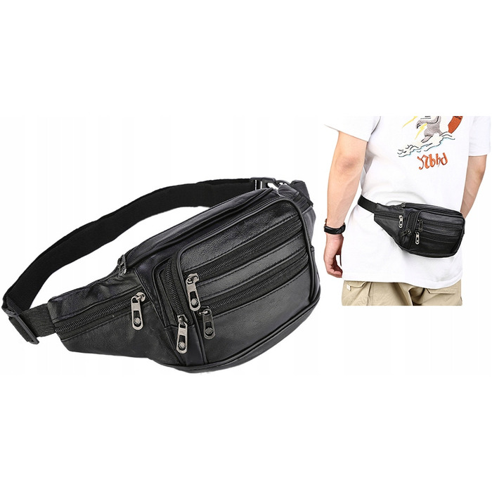 Чоловіча шкіряна сумка-бананка чорна