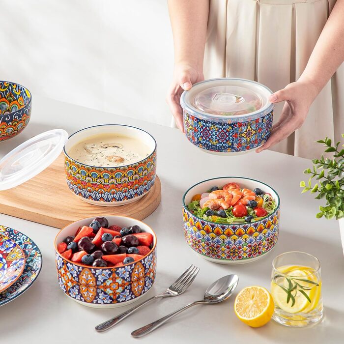 Набір супових та салатних тарілок Vancasso (4 шт.) з кришкою, кераміка, 1080 мл