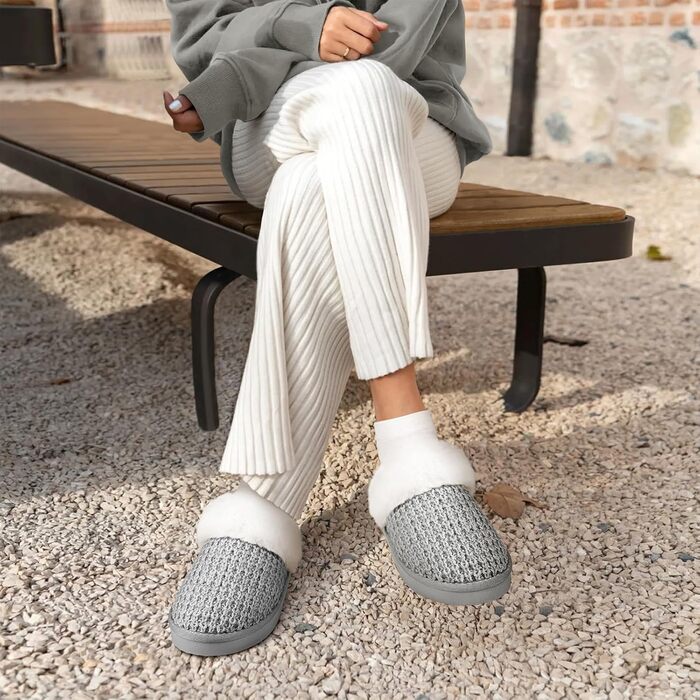 Тапочки жіночі зимові теплі PIZZ ANNU з плюшем, антиковзаюча підошва, платформа, з Memory Foam, для дому/на вулицю (42/43 EU, сірі)