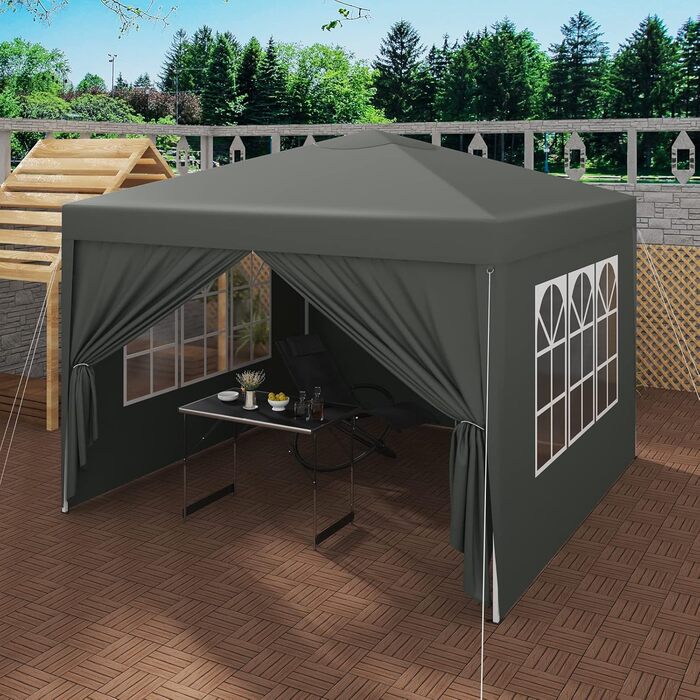 WOLTU Pop-Up Gazebo, Waterproof Folding Pavilion, Sunshade Event Pavilion with Side Walls, Garden Pavilion for Patio, Camping, Festival, Pagoda Tent from Oxford Fabric and Metal Frame, 3 x 3 m (Grey)