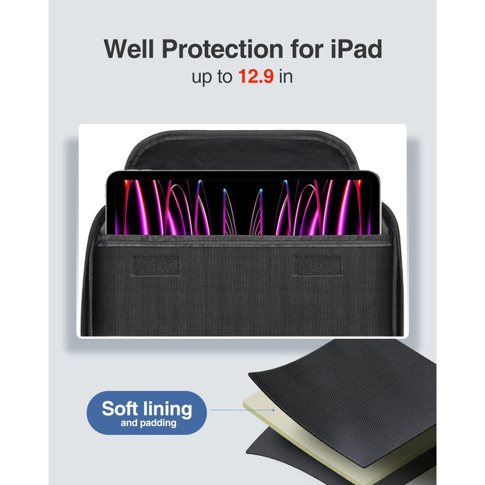 Органайзер для електроніки Luxtude: велика дорожня сумка, подвійний шар, Tech-сумка, органайзер для кабелів, для iPad (до 12,9 дюймів), чорний, XL