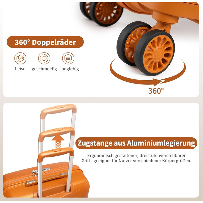 Набір валіз KONO 2 шт: велика валіза-тролі 55 см + косметичка з поліпропілену, 4 колеса, TSA-замок (Оранжевий)