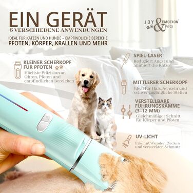 Машинка для стрижки тварин Joy & Emotion® 6-в-1: для котів та маленьких собак, з лазером та УФ-світлом, бездротова, тиха