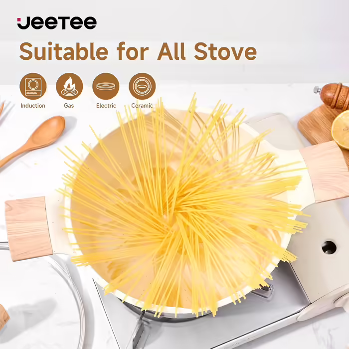 JEETEE Ceramic Cookware Set, 15-Piece, Non-Stick Granite Cookware Set, Slope Design, Induction Cookware Set, Cookware Set with Lid, Frying Pan, Saucepan, Stockpot, PFOS/PFOA Free, Grey