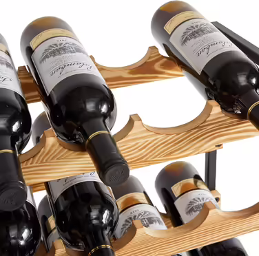IBUYKE Wine Rack, Freestanding Wine Storage Rack, 4-Tier Shelf, For Bar Counter, Restaurant, Kitchen, Table Shelf Wine Holder, Black TMJ903H (Wood, 12 Bottles)