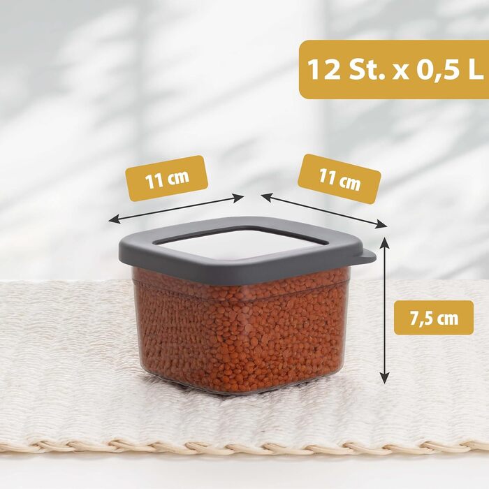 Набір контейнерів для зберігання продуктів [12 шт] Anthracite (500 мл) - Складні, економія місця, для кухні