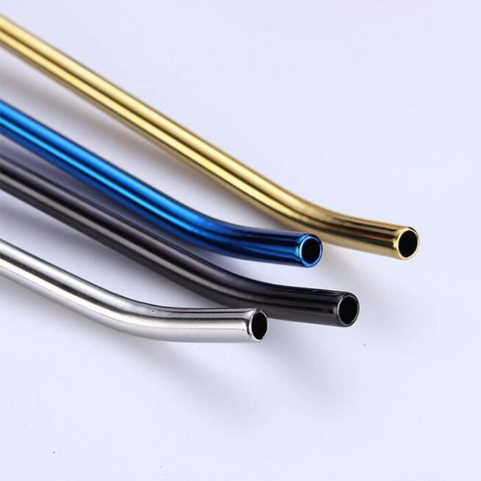 Багаторазові трубочки з нержавіючої сталі та ложки, набір 4 шт. з щіткою для чищення. Ідеально для кави, молочних коктейлів, смузі.