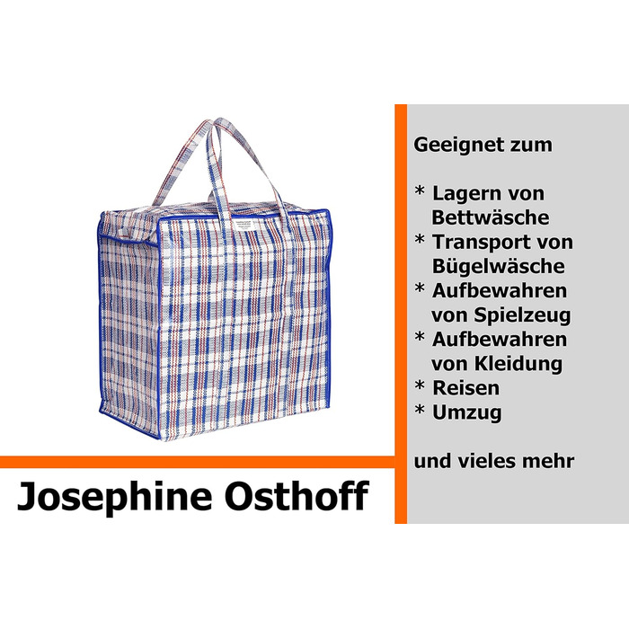 Josephine Osthoff Unisex Heavy-Duty Waterproof Storage Bags, Durable & Versatile, With Zipper for Moving & Shopping, 75L Capacity, Up to 20 kg Load Capacity, Black, Pack of 9 (9 Pieces Blue)