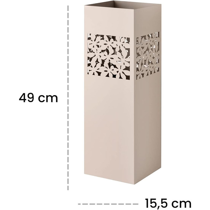 Підставка для парасольки Baroni Home квадратна металева з різьбленням, 2 гачки, знімна миска, 15,5x15,5x49 см (Таунгrau)