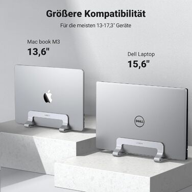 Підставка для ноутбука UGREEN вертикальна, алюміній, 3 слоти, для MacBook Pro/Air, iPad, Huawei, Surface, Dell, HP - срібна