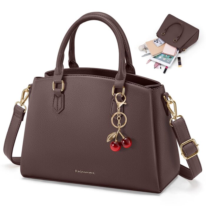 Сумка жіноча RAINSMORE середнього розміру з PU шкіри, для планшета 11 дюймів, з плечовим ременем, для роботи та міста (кава)