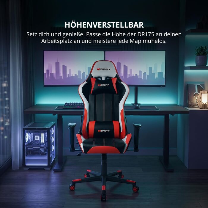 Геймерське крісло Drift Gaming DR175PINK: професійне, чорно-рожеве, екошкіра, регульовані підлокітники, газліфт 4 класу