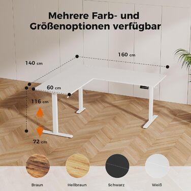 Ергономічний кутовий стіл Agilestic з регулюванням висоти, 160 x 140 см, електричний, білий