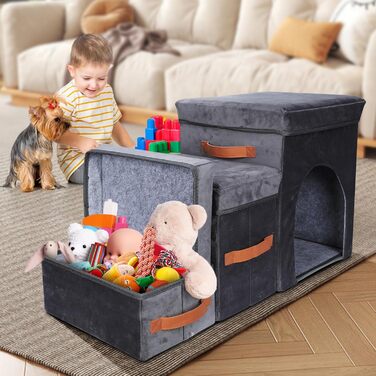 Сходинки для тварин Thihome 3 сходинки: складана рамка, коробка для зберігання, отвір для котів. Підходять для собак та котів до ліжка та дивану