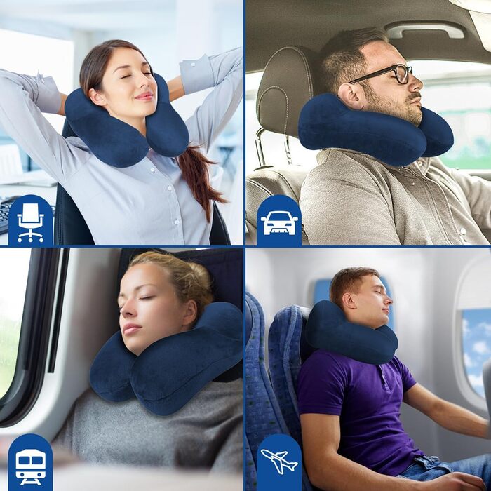 Надувна подушка для шиї BBjinronjy для подорожей: комфорт у літаку, автомобілі, офісі та під час кемпінгу. З навушниками та м'яким оксамитом.