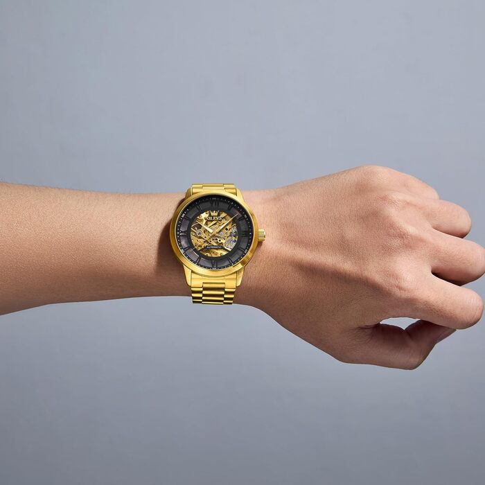 Чоловічий годинник OLEVS Tourbillon автоматичний механічний, люксовий класичний годинник зі сталевим ремінцем, водонепроникний, підсвічування (Золотий ремінець, чорний циферблат)