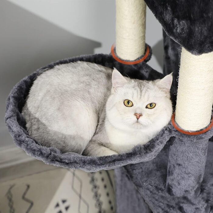 Котячий будиночок MSmask з сизалю, 153 см, для великих котів, з платформами та гротами, стабільний, темно-сірий