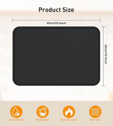 Термостійкий килимок під кавомашину Ankway 40x60 см, чорний, з силікону, антиковзаюча, водонепроникна