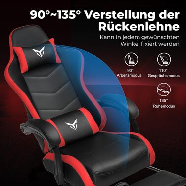 Ігрове крісло GTPLAYER ергономічне офісне крісло з підголівником, поперековою підтримкою та підставкою для ніг, червоне