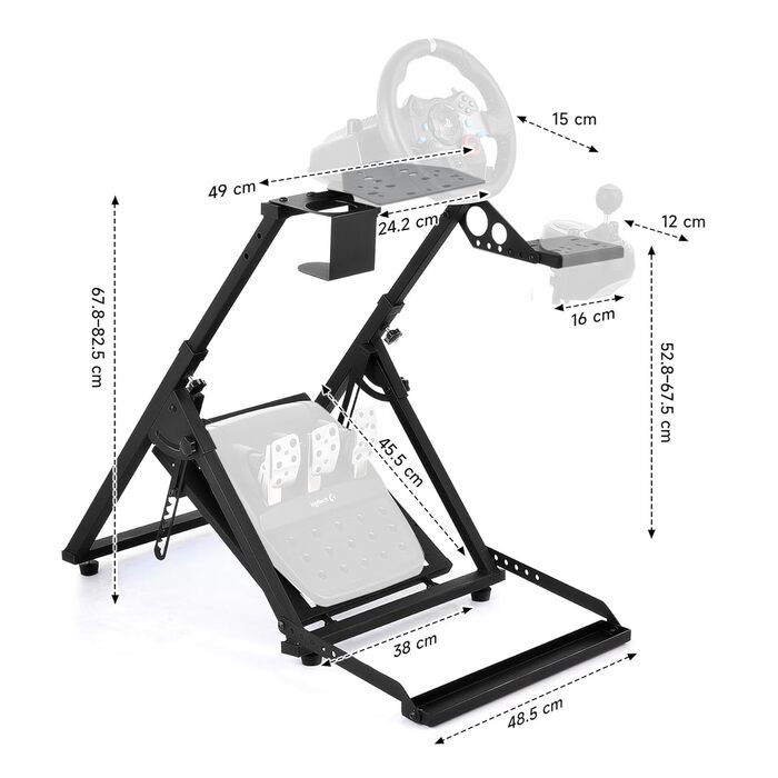 Стенд для керма CO-Z WS02-24: сумісний з Logitech G920/G27/G25/G29, Thrustmaster T80/T150/TX/F430, з кріпленням для перемикача передач, регульована висота, для гоночних симуляторів