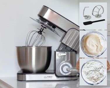 Кухонна машина TZS First Austria Profi Küchenmaschine 1300 Вт, 5 л, 6 швидкостей, з функцією замішування тіста, стаціонарна, нержавіюча сталь