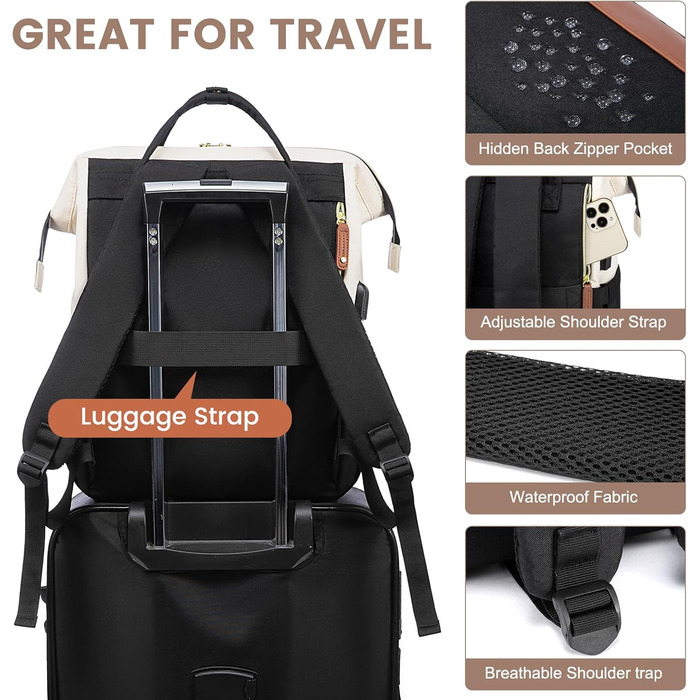 LOVEVOOK Рюкзак для жінок з відділенням для ноутбука 15.6 дюймів. Шкільний рюкзак для дівчат, підлітків, студентів. Водонепроникний рюкзак для школи, подорожей, університету, бізнесу. Кольори: бежевий, чорний, коричневий.