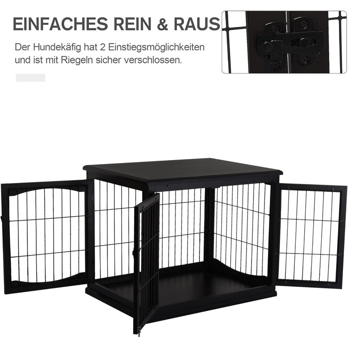 Клітка для собак PawHut, собача будка з 2 входами, замикається, для маленьких собак, 58,5 x 81 x 66 см (Чорний)