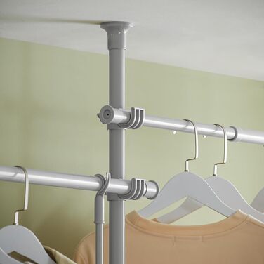 SoBuy KLS04-SCH Telescopic Clothes Rail with 5 Clothes Rails and 2 Baskets Telescopic Wardrobe System Adjustable Shelf System B (209-311) x H (200-285) cm (Light Grey)
