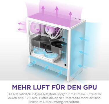 NZXT H5 Flow - Компактний корпус для ПК ATX Mid-Tower для геймінгу - Покращений повітряний потік - 2 x 120mm вентилятори, підтримка радіаторів 360mm (передній) та 240mm (верхній), система кабель-менеджменту, загартоване скло (Flow 2024, білий)