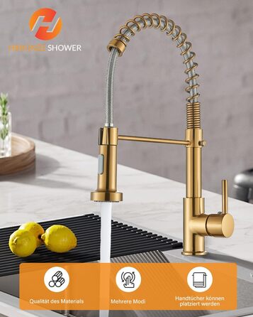 Кухляна змішувач Hbronzeshower з висувною лійкою, 360° обертання, нержавіюча сталь, з душем, для кухні