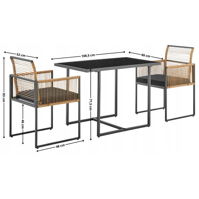 Комплект садових меблів ExitoDesign з металу, чорний, 3 предмети
