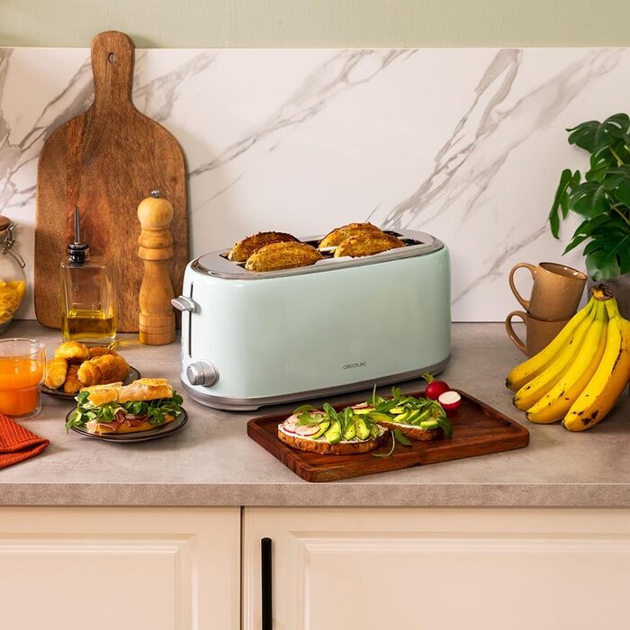 Тостер Cecotec Toaster 2 Scheiben Toast&Taste 1000 Retro Double: 980 Вт, нержавіюча сталь, 2 слоти, регулювання потужності, піддон для крихт (Blue)