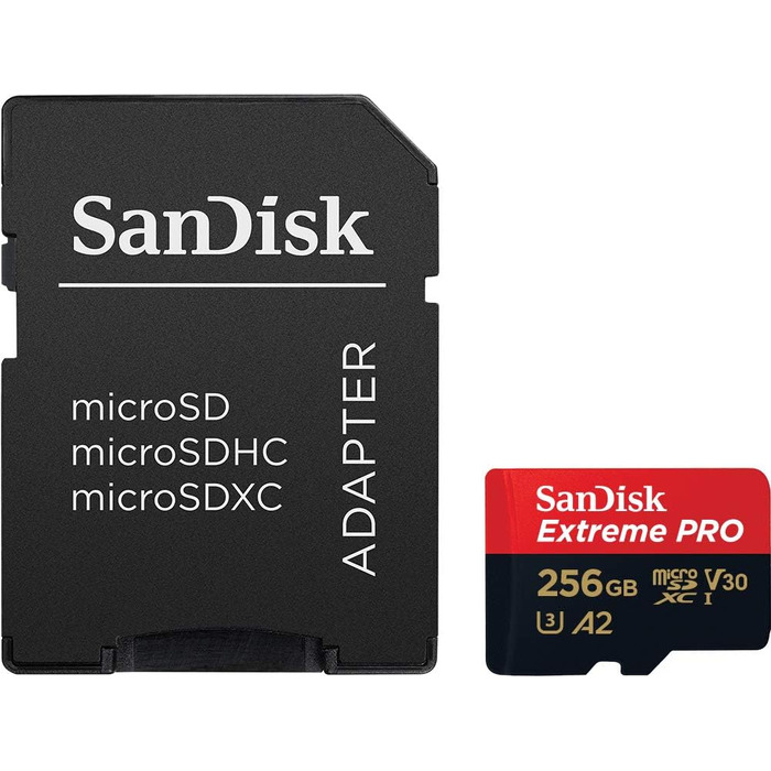 Карта пам'яті microSDXC SanDisk Extreme PRO 256 GB UHS-I U3 V30 A2 (200 MB/s) з адаптером та RescuePRO Deluxe для смартфонів, дронів та екшн-камер