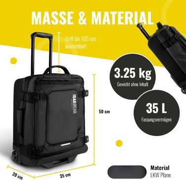 Чемодан ручної поклажі Isar Gear® з 2 колесами (50x35x20 см) - Легкий дорожній чемодан 20 літрів з тканини, ручний ролер, м'який кейс (Softcase) чорного кольору з колесами, висота 50 см