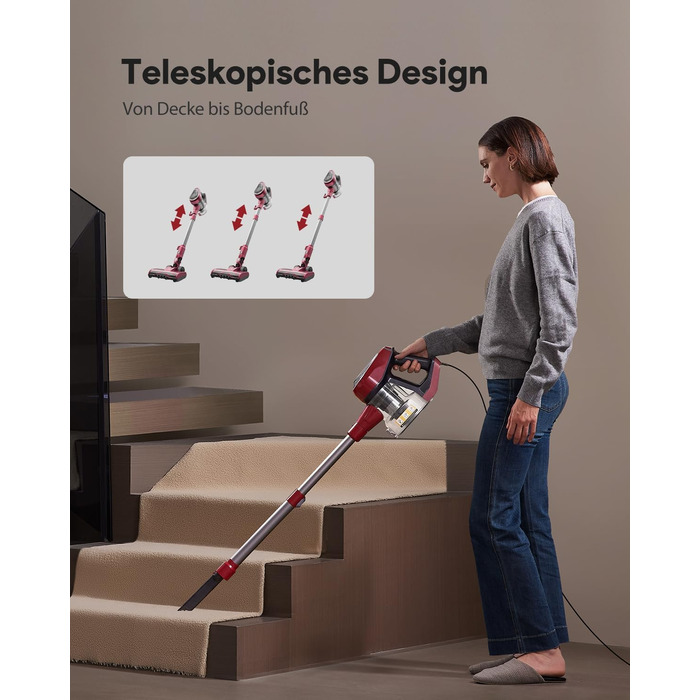 Ручний пилосос Vexilar C8 з кабелем, 600W, 60kPa, 7м кабель, безперешкодна щітка для підлоги, контейнер 1.5L без мішка для твердих поверхонь, килимів, шерсті тварин