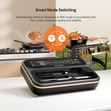 Інструмент Inkbird INT-12-BW: Бездротовий термометр для м'яса з Bluetooth 5.4 та Wi-Fi, водонепроникний (IP67), для приготування на грилі, в духовці, коптильні, ротатерії та аерофритюрниці