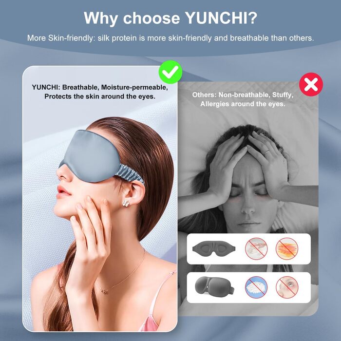 Маска для сну YUNCHI з 100% шовку (19 momme) - комфортна шовкова маска для очей для жінок та чоловіків, блакитний колір